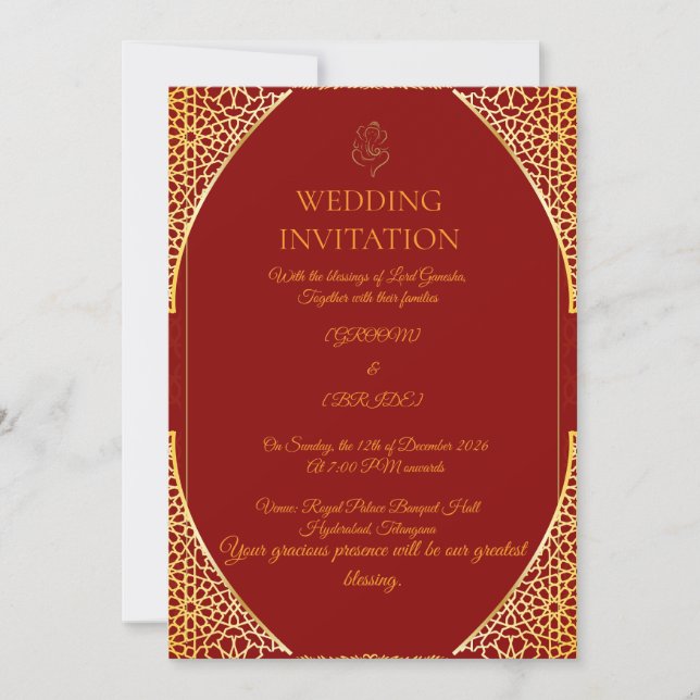 Invitation de mariage indien modifiable (Devant)