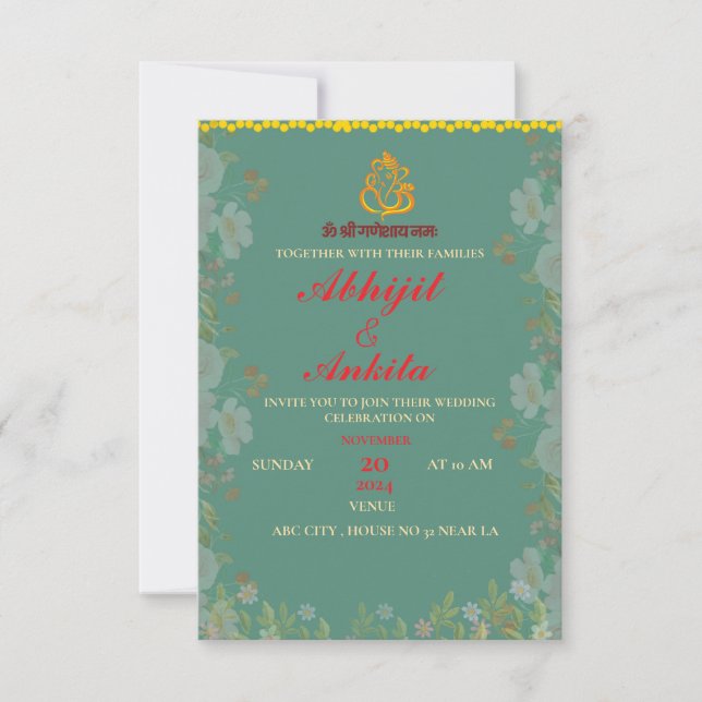 invitation de mariage indien personnalisée (Devant)