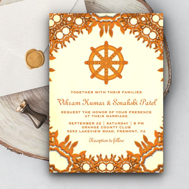 Invitation de mariage indienne à roue de Dharma or (Créateur téléchargé)