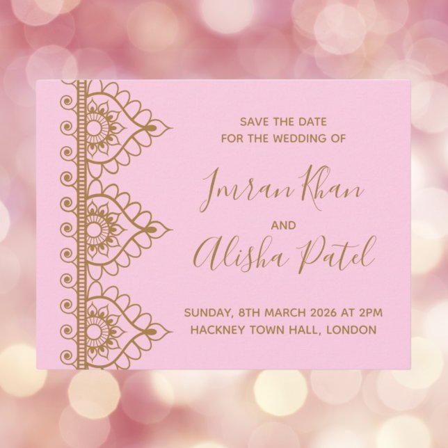 Invitation de mariage indienne Desi au henné or ro (Pink Gold Henna Desi Indian Wedding Invitation
)
