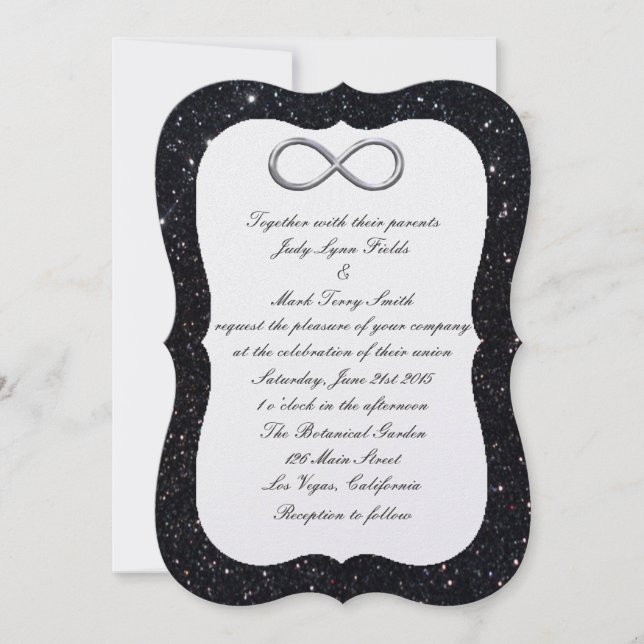 Invitation de mariage Infinity Argent Pailleté Noi (Devant)