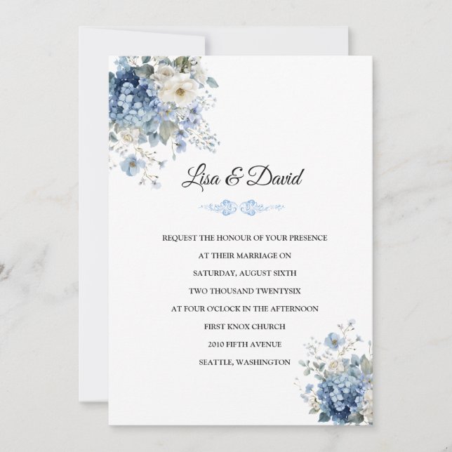 Invitation de mariage - Invitation aux hortensias  (Devant)