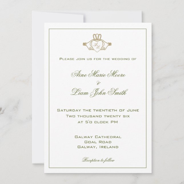 Invitation de mariage irlandaise Claddagh (Devant)