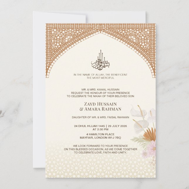 Invitation de mariage islamique – Anthurium aquare (Devant)