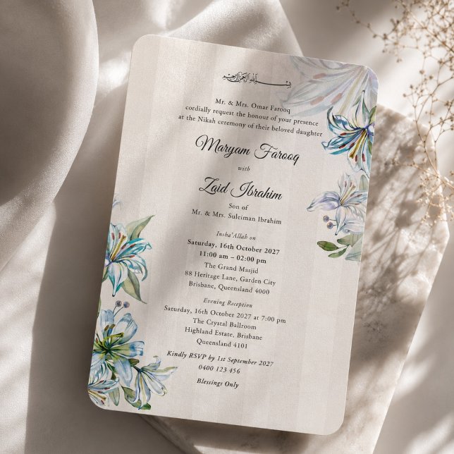 Invitation de mariage islamique Nikah Blue Lily él (Créateur téléchargé)