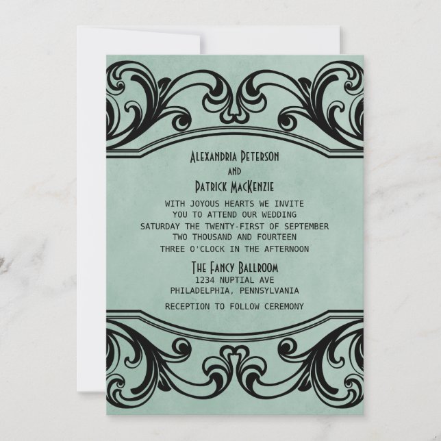 Invitation de mariage Jade Vintage Swirls (Devant)