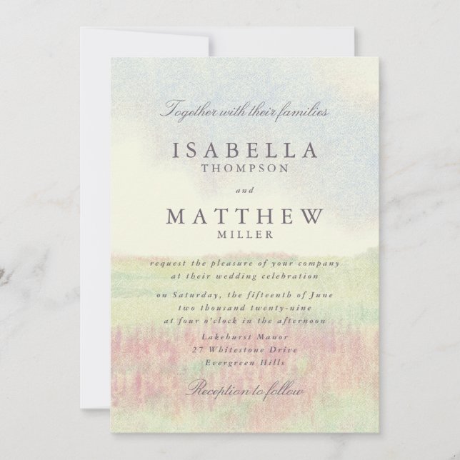 Invitation de mariage jardin aquarelle pastel (Devant)