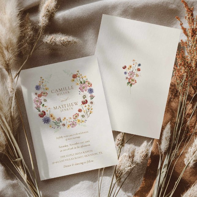 Invitation de mariage jardin de fleurs sauvages (Wildflower Wreath Wedding Invitation)