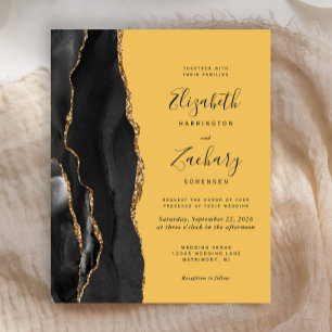 Invitation de mariage jaune Agate Or Noir Budget