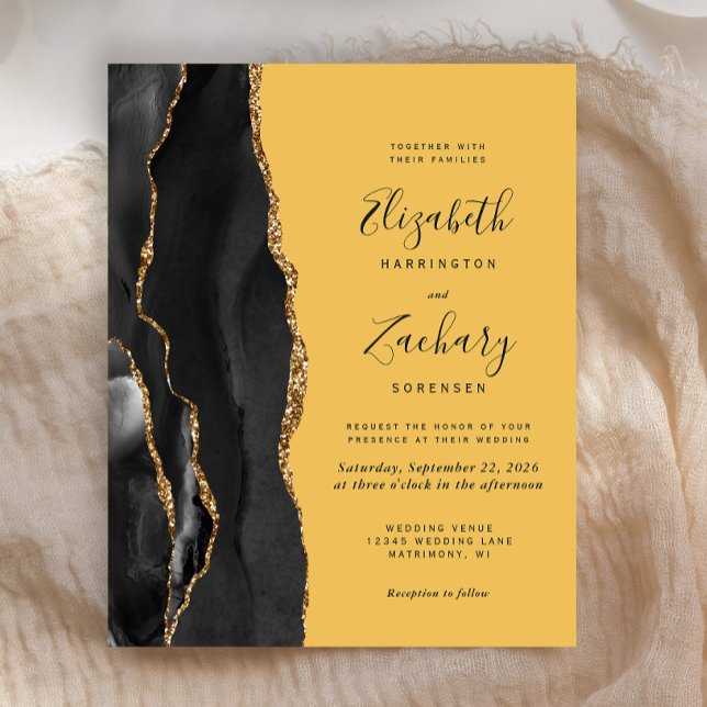 Invitation de mariage jaune Agate Or Noir Budget (Créateur téléchargé)