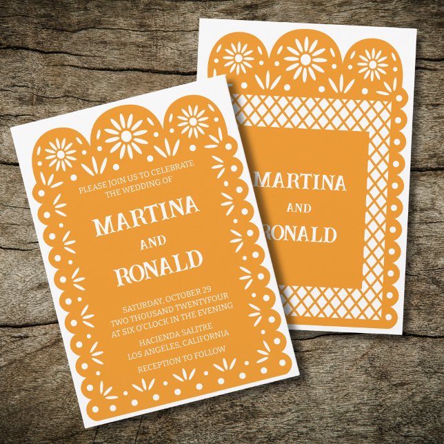 Invitation de mariage jaune en papel picado mexica (Créateur téléchargé)