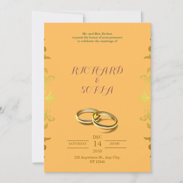 Invitation de mariage jaune et orange professionne (Devant)