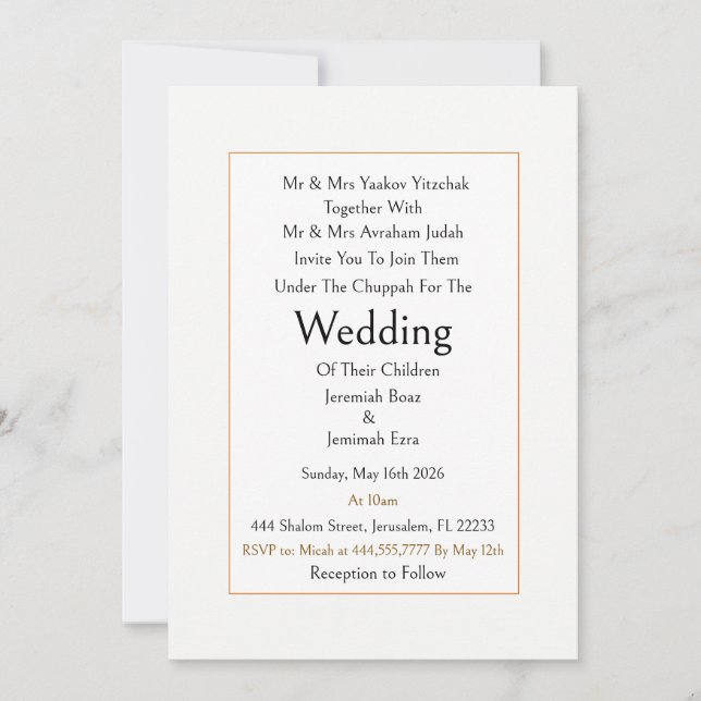 Invitation de mariage juif traditionnel moderne si (Devant)
