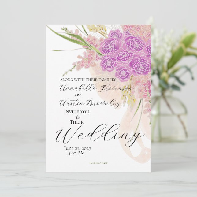 Invitation de mariage La Boca Rosa Sheer bow Bouqu (Debout devant)