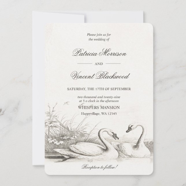 Invitation de mariage Lac des Cygnes Amour (Devant)