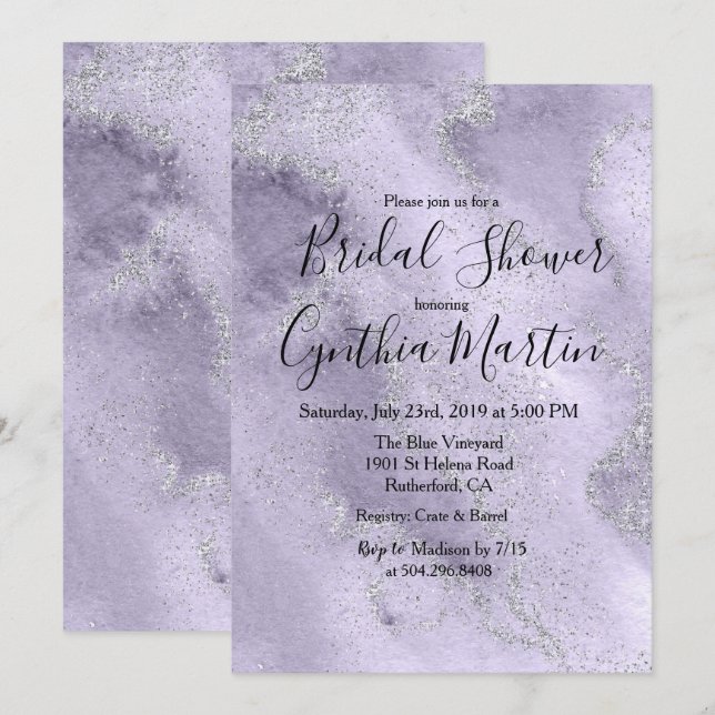 Invitation de mariage Lavande Aquarelle (Devant / Derrière)