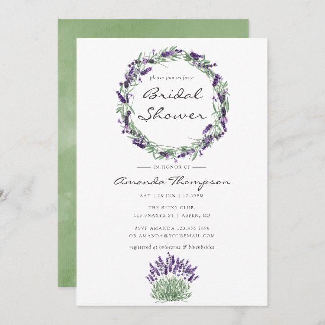 Invitation de mariage Lavande Aquarelle (Devant / Derrière)