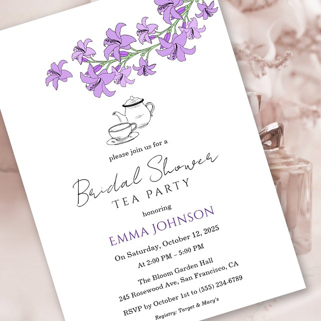 Invitation de mariage Lavande Lily pour une fête d (Lavender Lily Bridal Tea Party Shower Invitation)