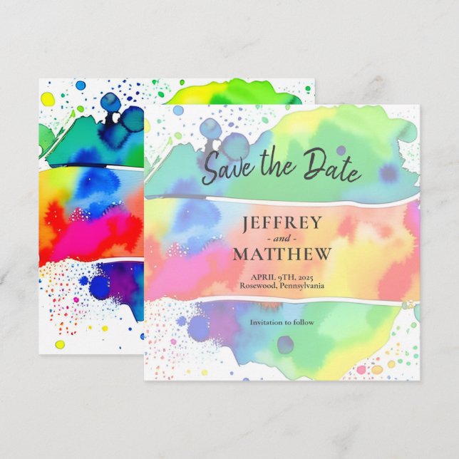 Invitation de mariage LGBT Gay Lesbienne Aquarelle (Devant / Derrière)