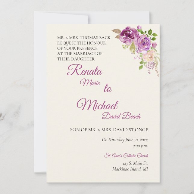 Invitation de mariage Lilac Rose (Devant)