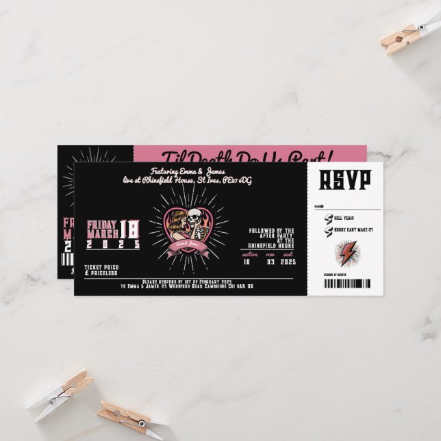Invitation de mariage Love Groove Rock and Roll (Devant/Arrière en situation)