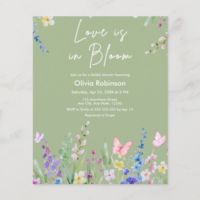 Invitation de mariage Love is in Bloom vert sauge (Devant)
