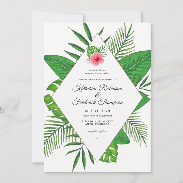 Invitation de mariage luau hawaïen aquarelle (Devant)