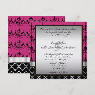 Invitation de mariage lustre rose argent et noir