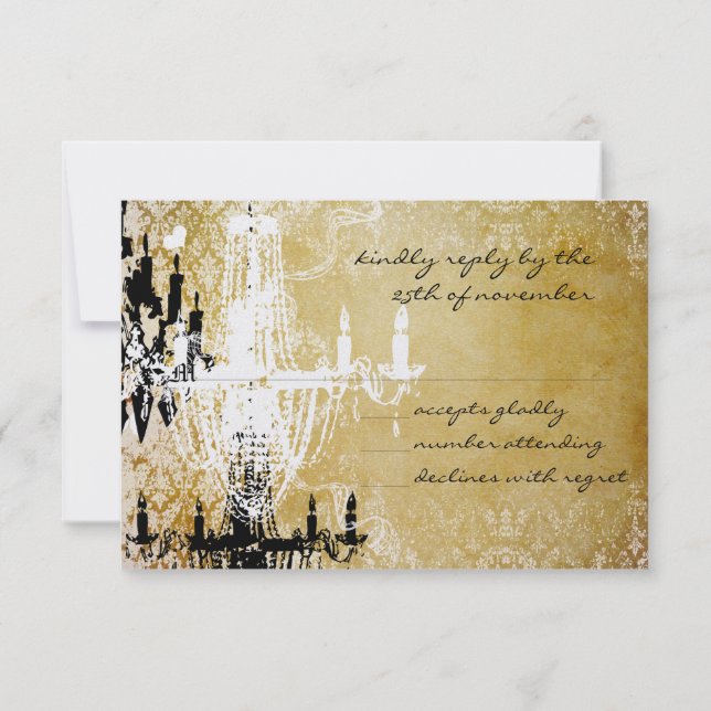 Invitation de mariage lustre vintage damas doré (Dos)