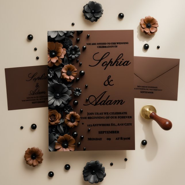 Invitation de mariage luxe 3D bronze et noir à mot (Créateur téléchargé)