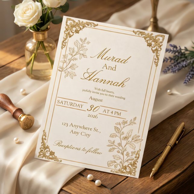 Invitation de mariage Luxe en feuille d'or | Éléga (Créateur téléchargé)