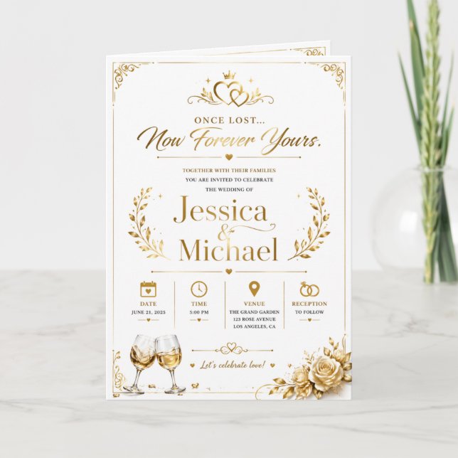 Invitation de mariage luxe or élégante romantique (Devant)