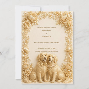 Invitation de mariage Luxueuse 3D Golden Retriever
