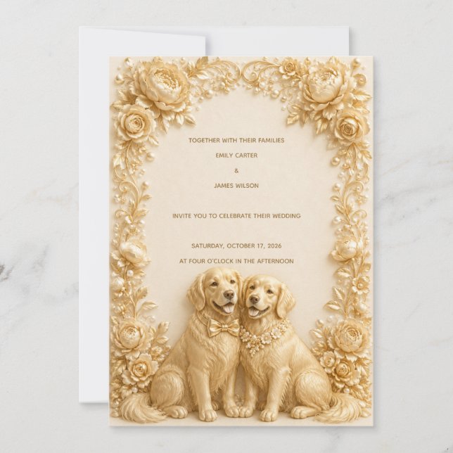 Invitation de mariage Luxueuse 3D Golden Retriever (Devant)