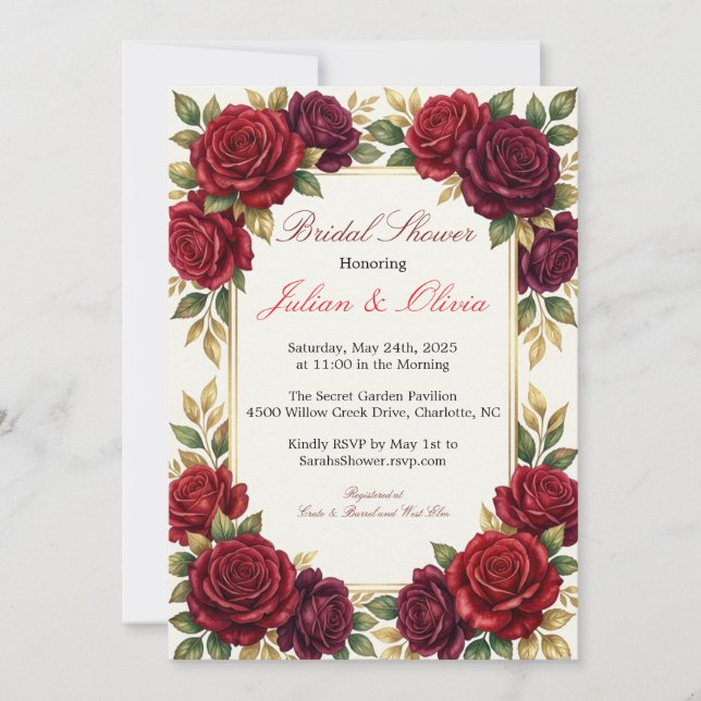 Invitation de mariage luxueuse bordeaux et rose ro (Devant)