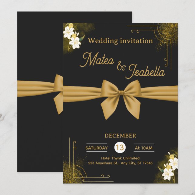 Invitation de mariage luxueuse en or (Devant / Derrière)