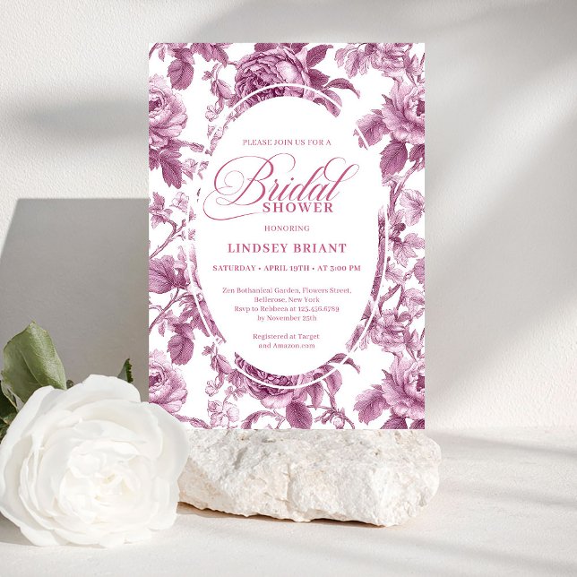 Invitation de mariage Luxueuse Roses Fuchsia foncé (Luxury Dark Fuchsia Roses Bridal Shower Invitation)