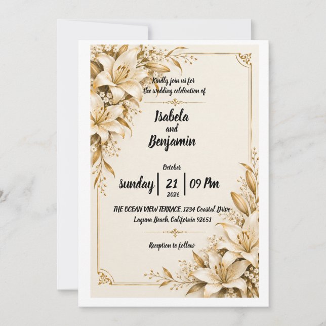 Invitation de mariage Lys Doré (Devant)