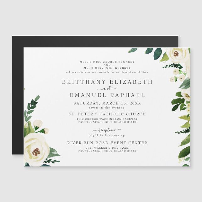 Invitation de mariage magnétique à fleurs blanches (Devant / Derrière)