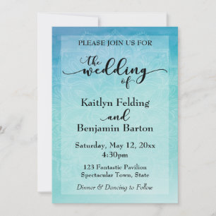 Invitation de mariage mandala aquarelle bleue et s
