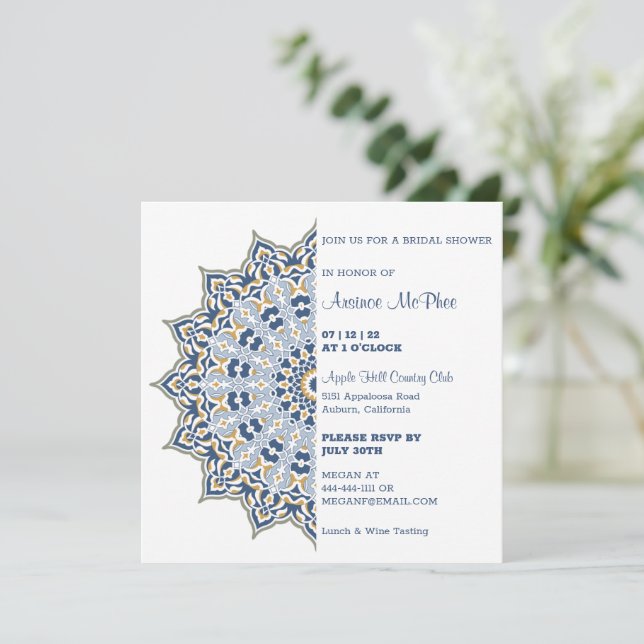 Invitation de mariage mandala bleu et or (Debout devant)