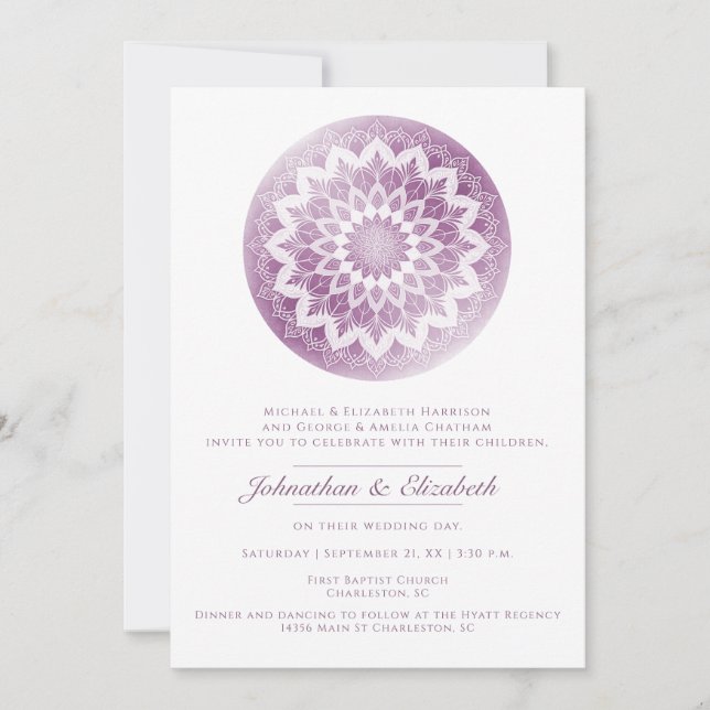 Invitation de mariage mandala en dentelle rose (Devant)