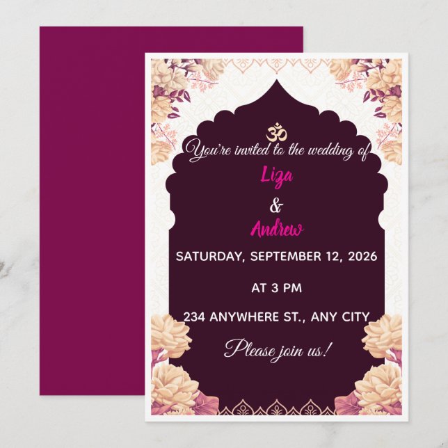 Invitation de mariage mandala floral traditionnel (Devant / Derrière)