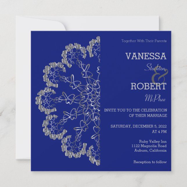 Invitation de mariage mandala florale argent éléga (Devant)