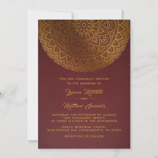 Invitation de mariage mandala or (Devant)