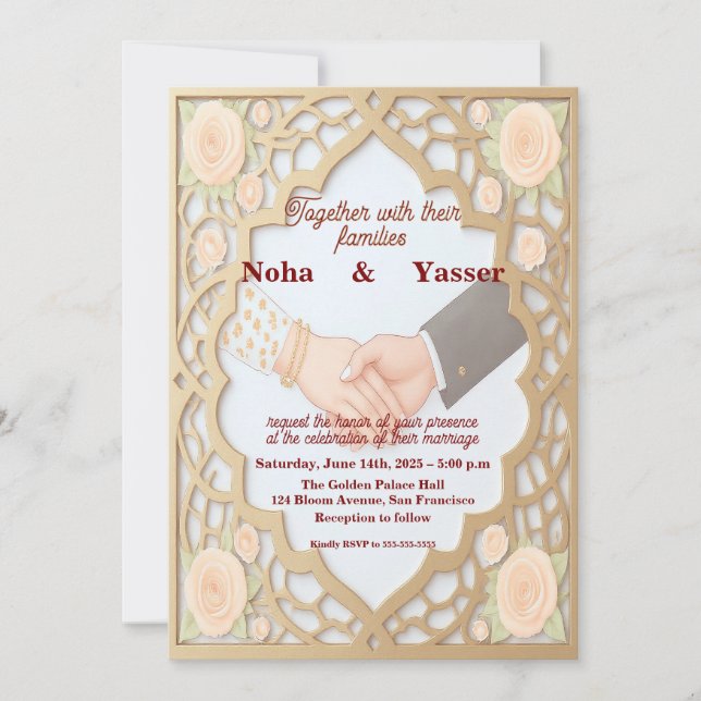 Invitation de mariage marocain indien orné doré él (Devant)