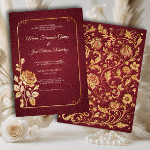 Invitation de mariage Marsala dorée Roses