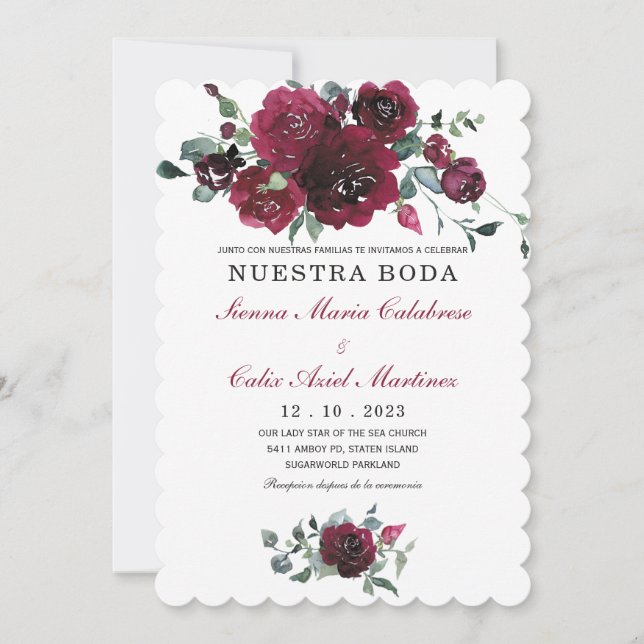 Invitation de mariage marsala en espagnol invitati (Devant)