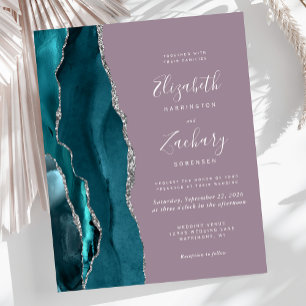Invitation de mariage Mauve Argent Bleu sarcelle B