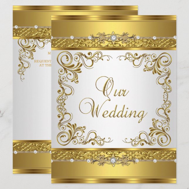 Invitation de mariage métallisé or blanc diamant (Devant / Derrière)